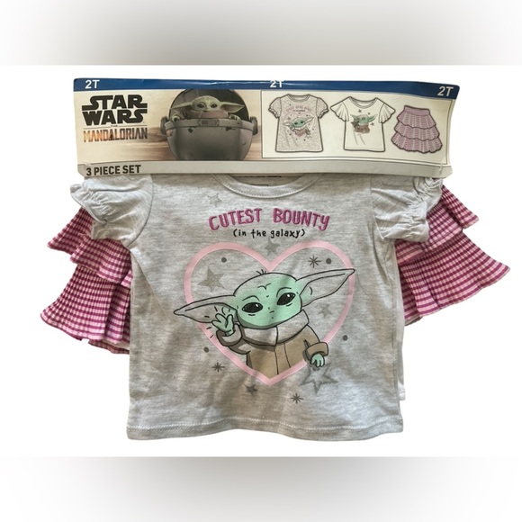 NWT Disney Star Wars The Mandalorian 3 Piece set top shirt skirt Baby yoda 2T - Picture 1 of 8